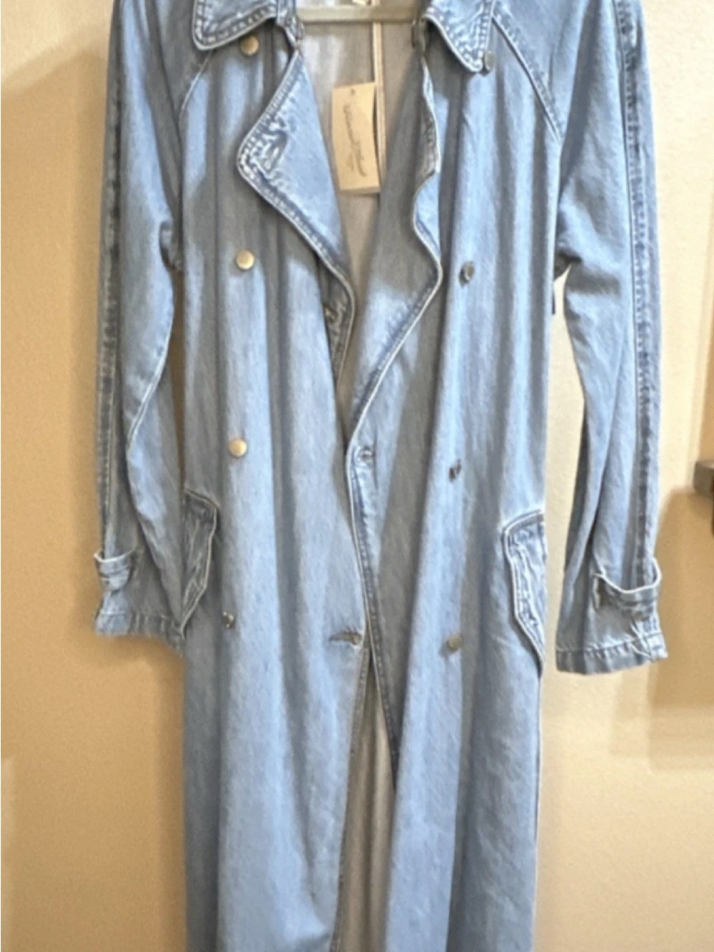 NWT DENIM S Trench Coat Jacket Western chic Festival Fun Classy Country - Picture 11 of 13